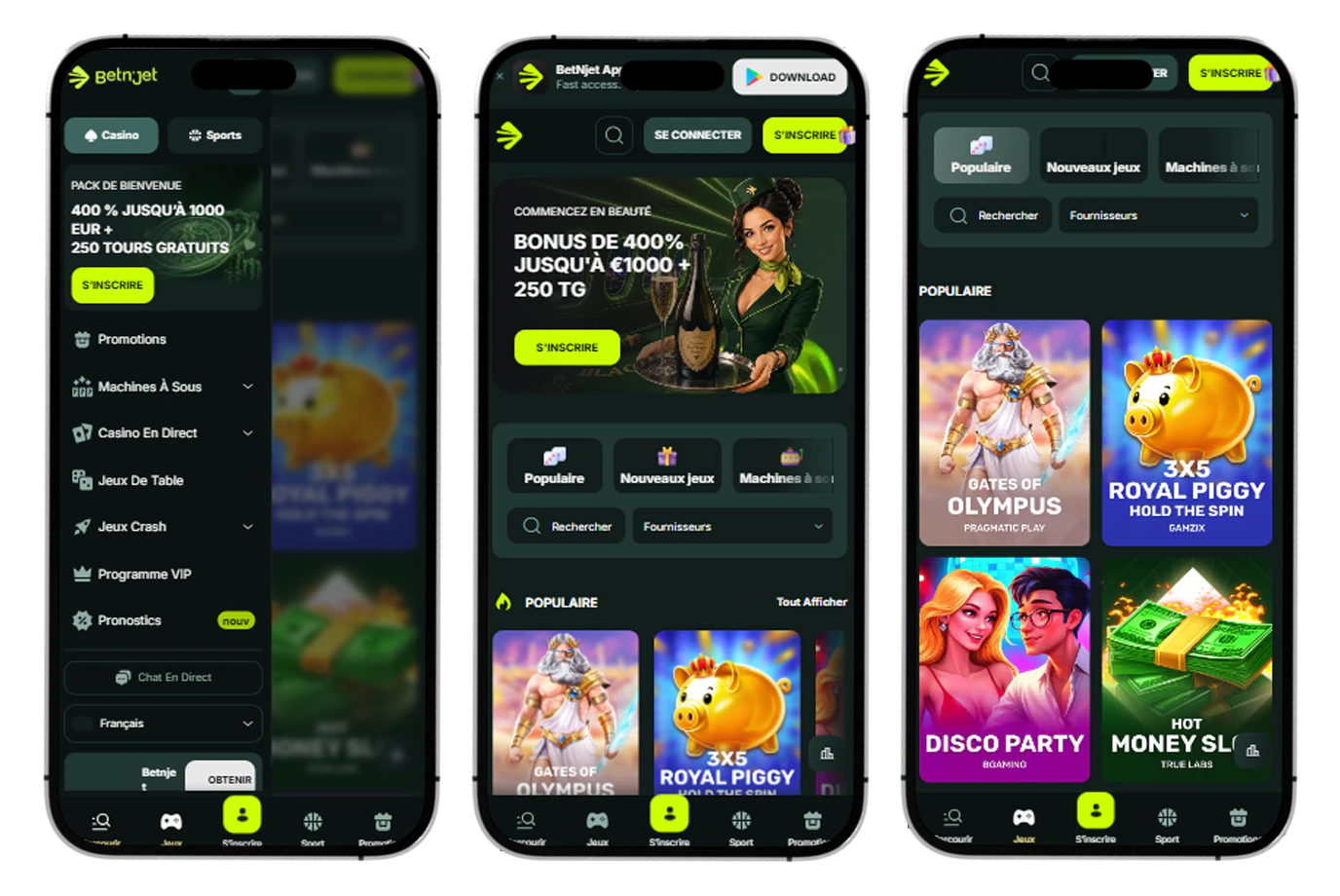Application mobile BetNJet pour jouer au casino et parier sur le sport