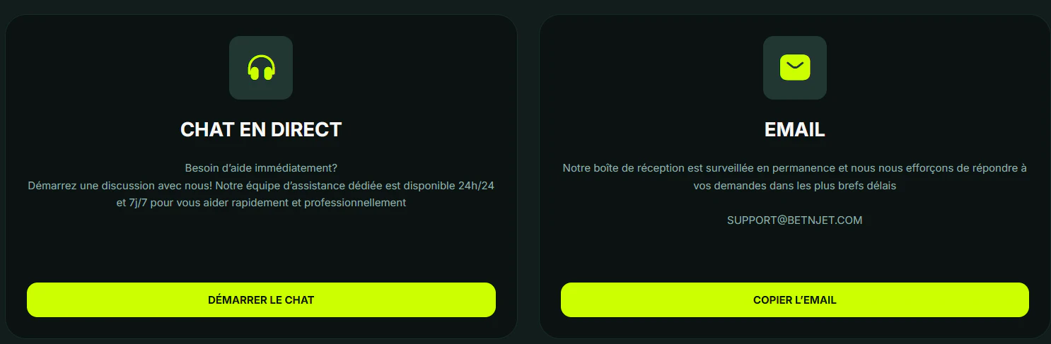 Service client et centre d’aide BetNJet